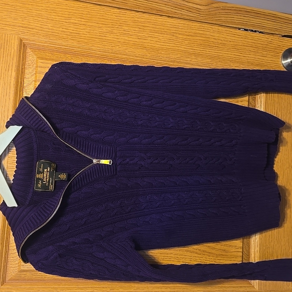 Lauren Ralph Lauren Black Label SZ M Quarter Zip Cable Knit Pullover Sweater